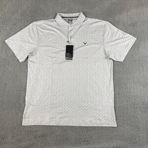 Callaway Men's L White Geometric Opti-Dri Stretch Short Sleeve Golf Polo Shirt